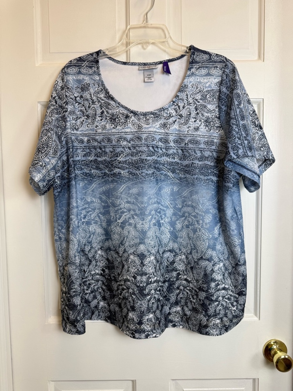Catherines Blue Paisley Scoop Neck Short Sleeve Top Size 1XWP Women’s Petite